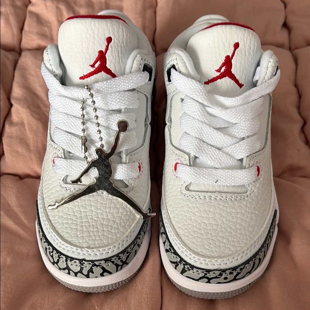 Kids White and Red Jordan Shoes